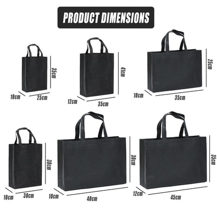 100X Reusable Shopping Bags Tote Bag Washable Eco Friendly Non Woven Folding Bag Black - Aimall