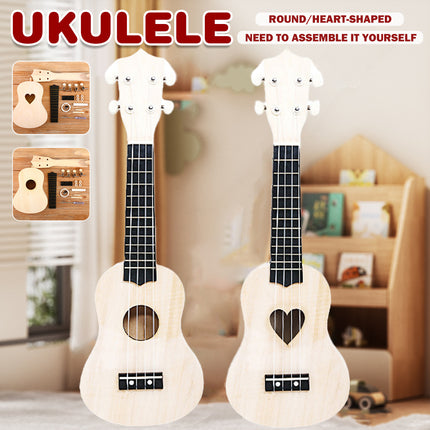 DIY Ukulele Kit 21 inch Natural Wood Paint Round Heart Sound Hole Beginner