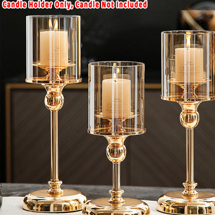 3PCS Light Luxury Style Candlestick Alloy and Glass Material Home Decor Durable