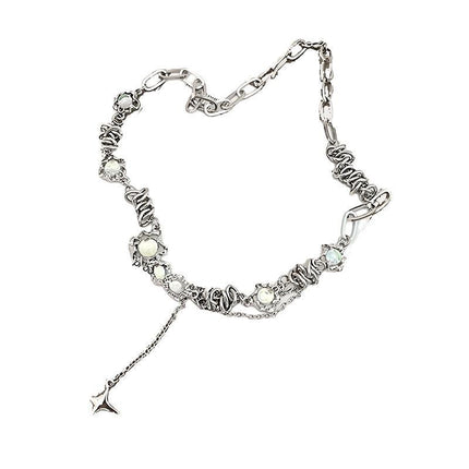 Moonstone Pendant Necklace Cool Tone Clavicle Chain for Women Girls Jewelry Gift
