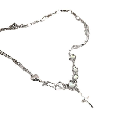 Moonstone Pendant Necklace Cool Tone Clavicle Chain for Women Girls Jewelry Gift