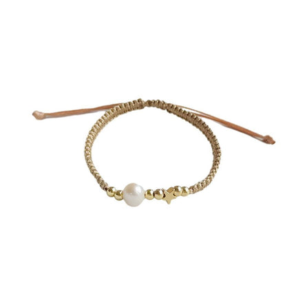 Adjustable Gold Pearl Bracelet Accessory Stylish Hand-Woven Pearls Wrist Chain - Aimall