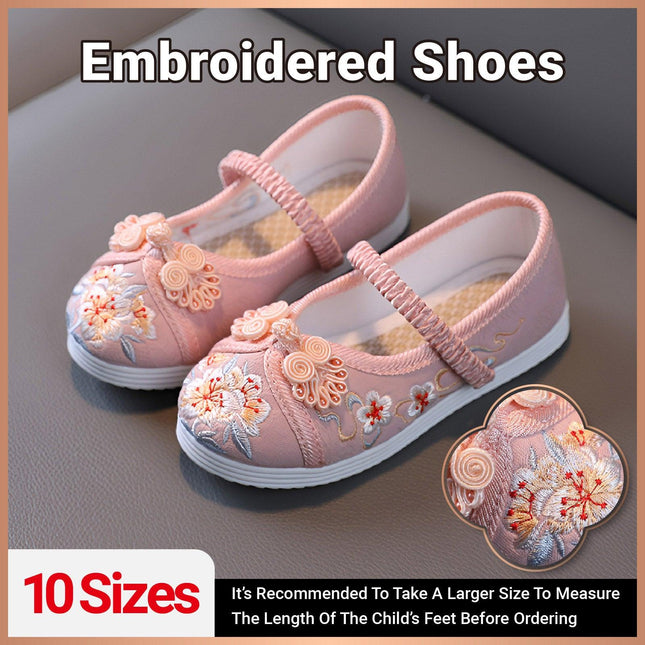 Pink Chinese Old Beijing Girl Child Embroidered Cloth Floral Shoes Hanfu Dance Shoes - Aimall