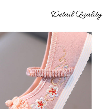 Pink Chinese Old Beijing Girl Child Embroidered Cloth Floral Shoes Hanfu Dance Shoes - Aimall