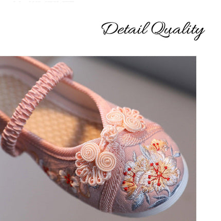Pink Chinese Old Beijing Girl Child Embroidered Cloth Floral Shoes Hanfu Dance Shoes - Aimall