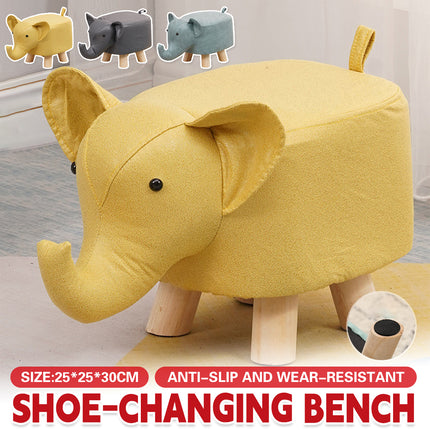 Cute Elephant Solid Wood Low Stool Shoe Changing Stool Durable for Home Entryway
