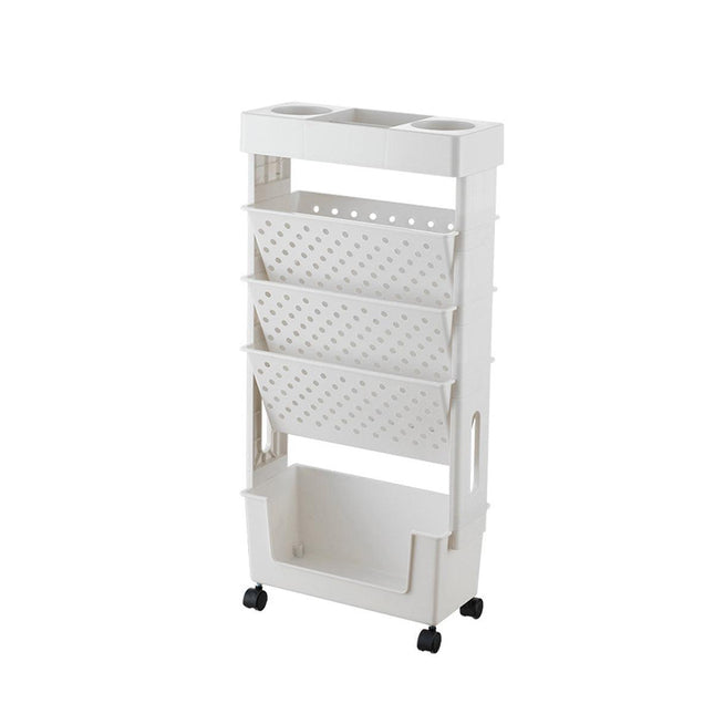 5 Tier Rolling Book Rack Movable Bookshelf Storage Organizer Shelf with Wheels