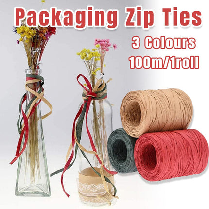 3 Rolls Raffia Paper Rope Gift Wrapping String Decorative Tie for Crafts Packing