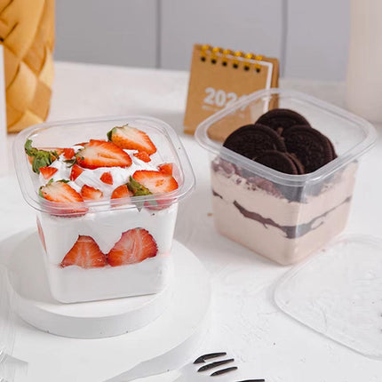 100PCS Dessert Box Mousse Cake Box Bakery Packaging Container Transparent Square