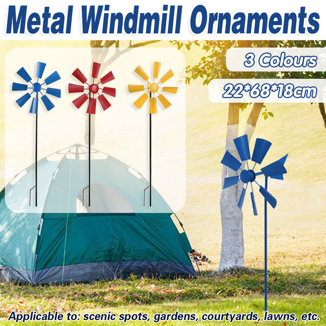 Metal Windmill Garden Decor Outdoor Yard Stake Ornament for Lawn Courtyard Park