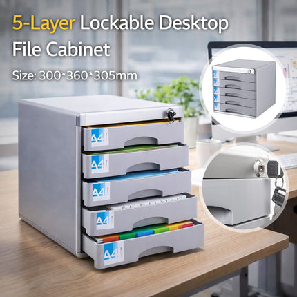 5-Tier Lockable Drawer File Cabinet Office Secure Document Storage Organizer