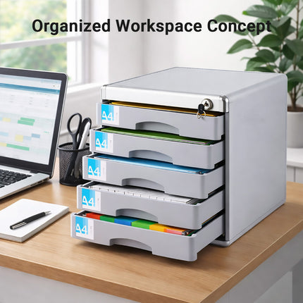 5-Tier Lockable Drawer File Cabinet Office Secure Document Storage Organizer