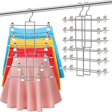 2PCS 6-Tier Pants Hanger Closet Organizer Skirt Hangers with Clips Space Saving