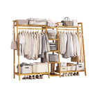 Bamboo Floor Standing Clothes Rack Multi Functional Clothes Cabinet Sturdy