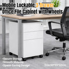 Under Desk Mobile Cabinet White 3 Drawer Steel Storage with Wheels and Lock