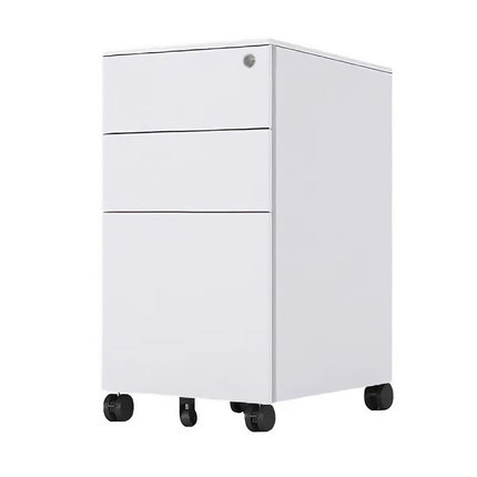 Under Desk Mobile Cabinet White 3 Drawer Steel Storage with Wheels and Lock