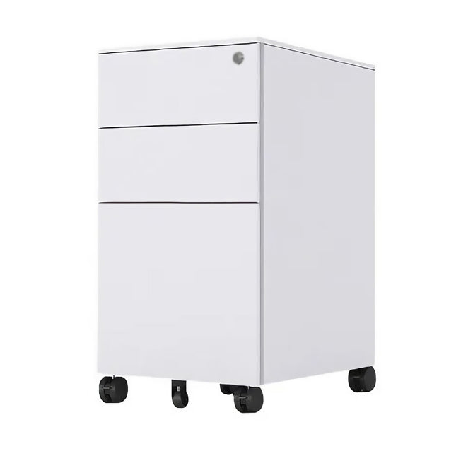 Under Desk Mobile Cabinet White 3 Drawer Steel Storage with Wheels and Lock