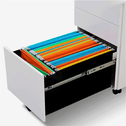 Under Desk Mobile Cabinet White 3 Drawer Steel Storage with Wheels and Lock