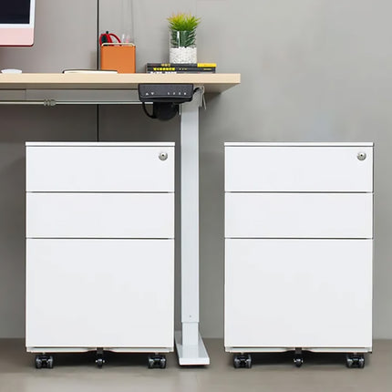 Under Desk Mobile Cabinet White 3 Drawer Steel Storage with Wheels and Lock
