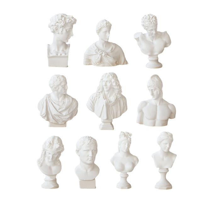 10 Pcs Mini Desktop Decorative Sculptures Resin White Classical Busts