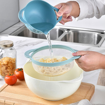 8pcs Plastic Basin Set Drain Basket Washing Mixing Bowl Set Kitchen Baking Tools