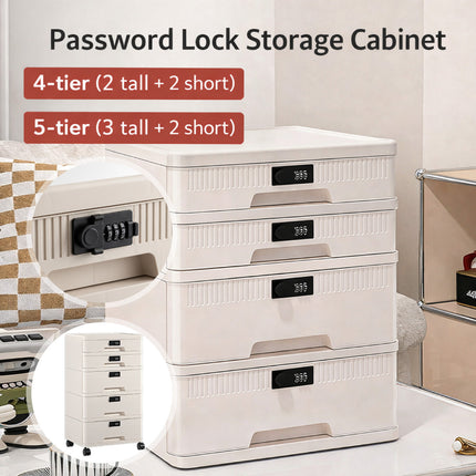 Combination Lock Storage Cabinet Off White Drawer Organiser 4 or 5 Tier Options