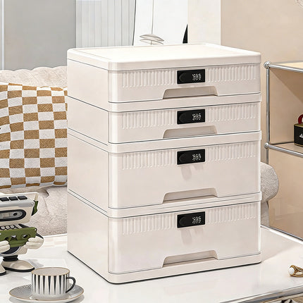 Combination Lock Storage Cabinet Off White Drawer Organiser 4 or 5 Tier Options
