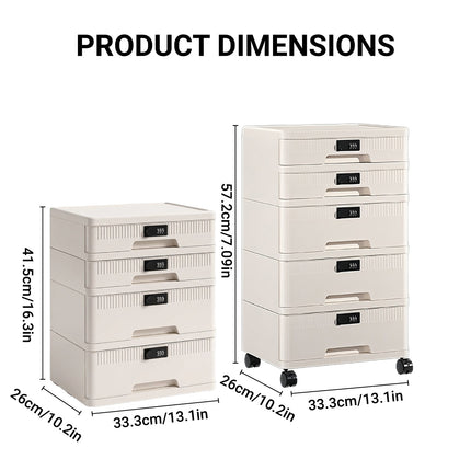 Combination Lock Storage Cabinet Off White Drawer Organiser 4 or 5 Tier Options