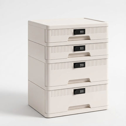 Combination Lock Storage Cabinet Off White Drawer Organiser 4 or 5 Tier Options