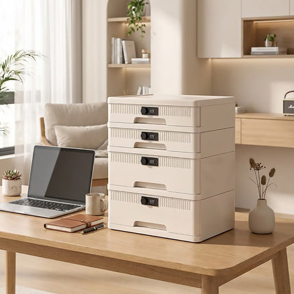 Combination Lock Storage Cabinet Off White Drawer Organiser 4 or 5 Tier Options