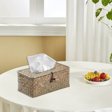 Handmade Woven Tissue Box Natural Material Storage Basket Living Room Decor