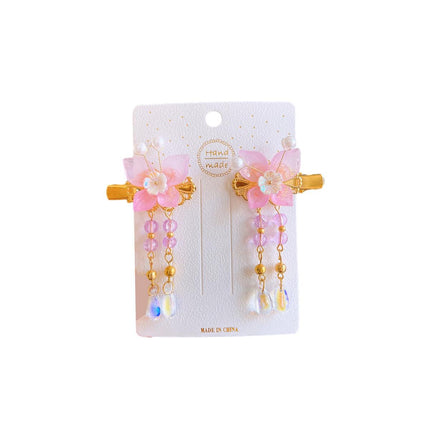 2Pcs Hanfu Flower Hair Clip Pearl Tassel Butterfly Hairpin Female/Children Party - Aimall