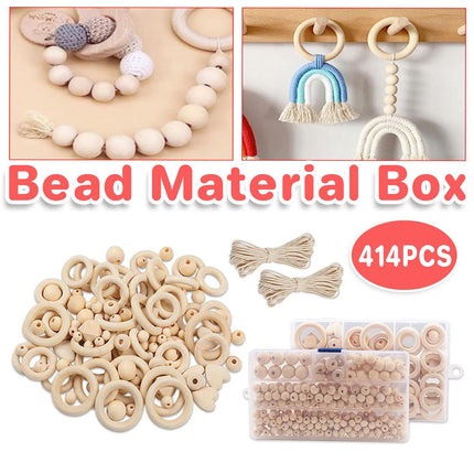 414pcs DIY Beading Kit Round Wooden Beads Set Craft Jewelry Supplies Home Decor