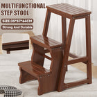 3 Tier Multi Function Bamboo Foldable Step Stool Space Saving Anti-Slip Footrest