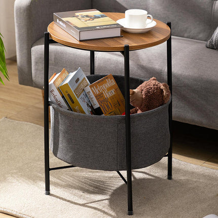 Round Side Table Bedside Storage Basket Modern Home Table with Storage Organizer