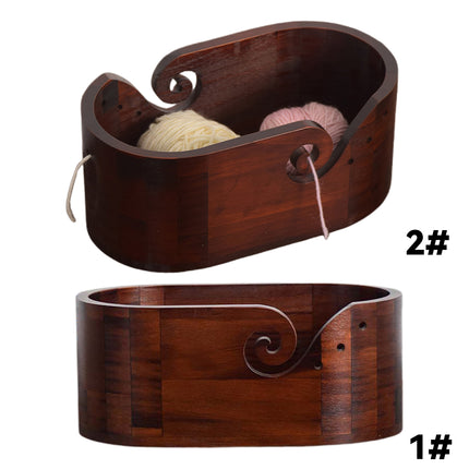 Vintage Solid Wood Oval Yarn Bowl for Knitting with Single or Double Spiral
