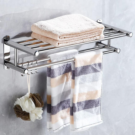 No Drill Stainless Steel Towel Rack Bathroom Storage Shelf Waterproof Rustproof