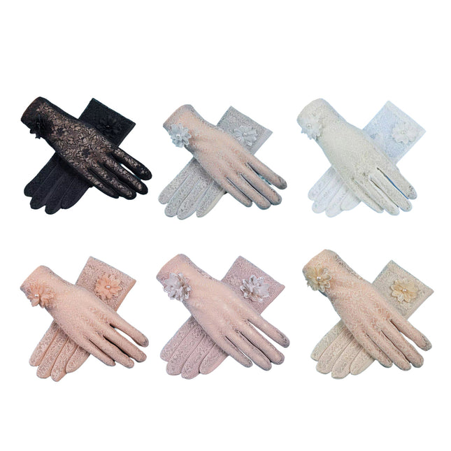 6 Colours Women UV Protection Lace Gloves Touchscreen Non-Slip Driving Gloves