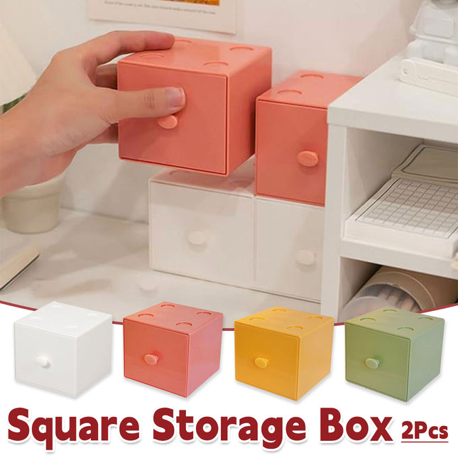 Storage Box 2PCS Desktop Square Stackable Drawers Organizer for Office Home