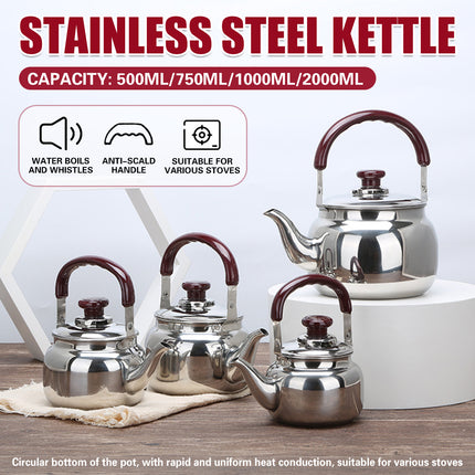 Stainless Steel Whistling Kettle Anti Scald Handle Gas Electric Stove 0.5L 1L 2L
