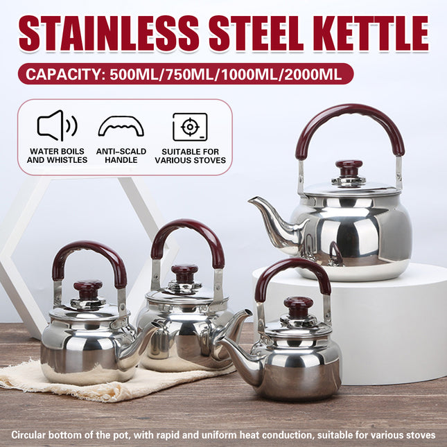 Stainless Steel Whistling Kettle Anti Scald Handle Gas Electric Stove 0.5L 1L 2L