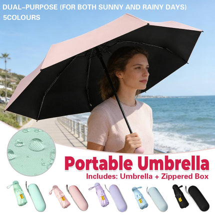 Portable Foldable Umbrella with Zipper Storage Bag Travel Commuter Rain-Proof
