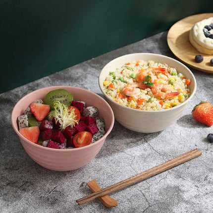 4pcs Wheat Straw Rice Bowl Round Noodle Bowl Drop Proof Kitchen Tableware Set