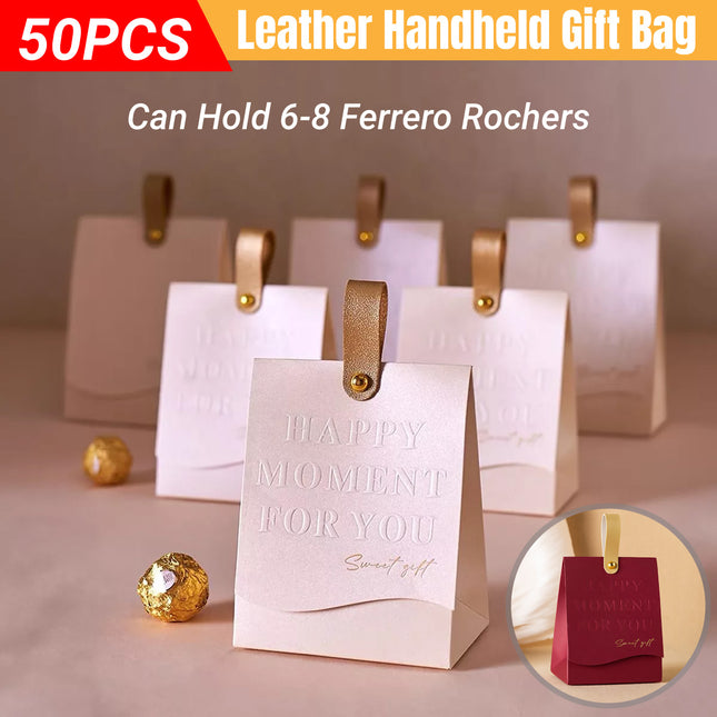 50PCS Leather Handheld Gift Bag Reusable with Handle for Birthday Wedding