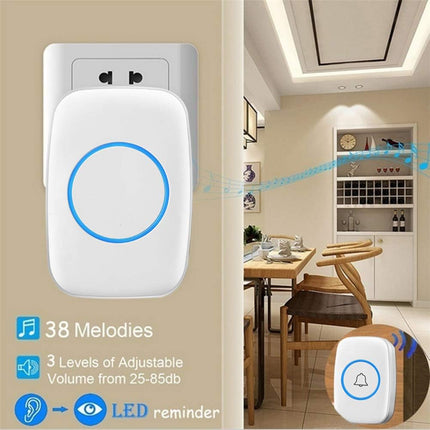 Wireless Doorbell Kit Home Call Button Remote Control White Waterproof Chime