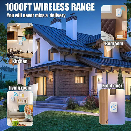 Wireless Doorbell Kit Home Call Button Remote Control White Waterproof Chime