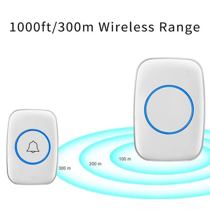 Wireless Doorbell Kit Home Call Button Remote Control White Waterproof Chime