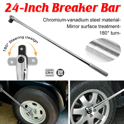 24in F-Shape CR-V Breaker Bar 1/2 Drive Socket Wrench for Car Truck Repair Use