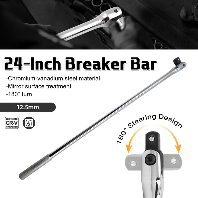 24in F-Shape CR-V Breaker Bar 1/2 Drive Socket Wrench for Car Truck Repair Use