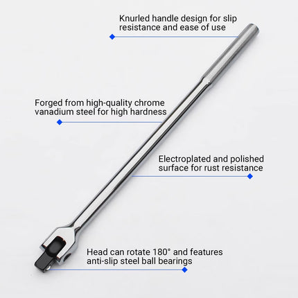 24in F-Shape CR-V Breaker Bar 1/2 Drive Socket Wrench for Car Truck Repair Use